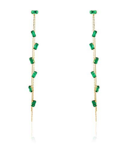 Concept8 colored long drop earrings with 925 silver post made in korea (Emerald)