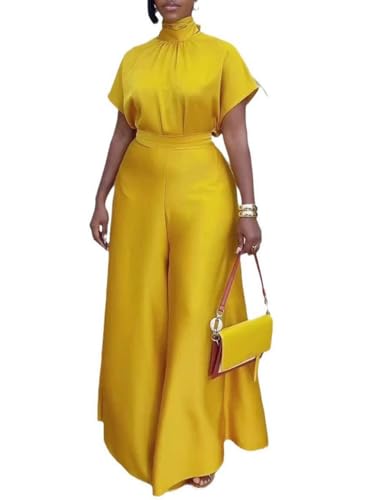 Ptorlio Elegant Women 2 Piece Outfit Satin Wide Leg Pants Short Sleeve Blouses Going Out Set