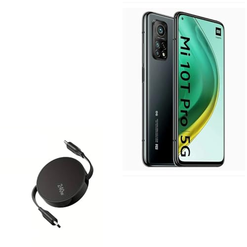 BoxWave Cable Compatible with Xiaomi Mi 10T Pro - PD miniSync (240W), Retractable PD 240W Portable USB Type-C Cable - Jet Black