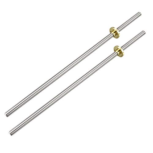 uxcell 300mm Length T8 8mm Dia Lead Screw Rod,4 Lead Stainless Steel Lead Screw Rod with Copper Nut Trapezoidal Thread for 3D Printer Z Axis2pcs