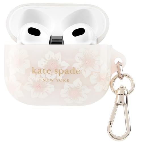 kate spade new york AirPods Protective Case with Keychain Ring - Hollyhock Cream, Compatible with AirPods 3rd Generation