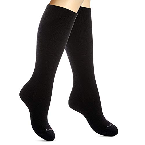 SocksLane Cotton Compression Socks for Women & Men. 15-20 mmHg Support Knee-High Black S/M