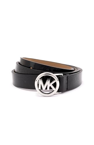 Michael Kors Women's .75 Inch Logo Skinny Belt, Stylish Fashion Accessory for Everyday Wear, Black/Silver, M/L