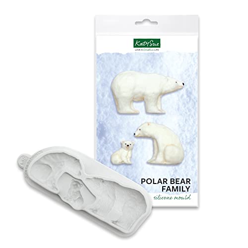 Katy Sue Polar Bear Family Silicone Mold for Cake Decorating & Crafts - Makes 3 Different Sized Bears - 1) 3.1 x 1.8 inch, 2) 2.4 x 1.8 inch, 3) 1 x 1.2 inch