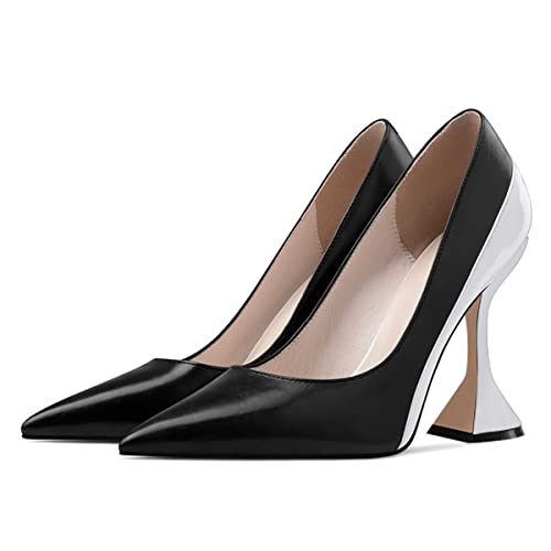 YDN Women Pointed Toe Slip on Pumps Special Kitten High Heel Shoes Party Prom Dress Lady Shoes Size 8 Black and White