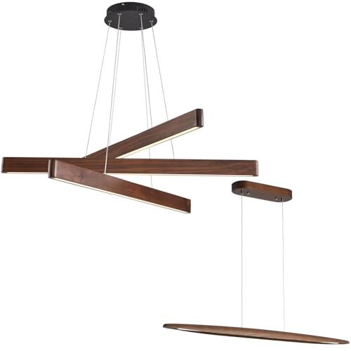 Modern Wood Pendant Light Bundle – 3-Light Living Room Chandelier + 40W Kitchen Island Light, Dimmable LED Fixtures for Cohesive Farmhouse Style (Save 15% vs Buying Separately!)