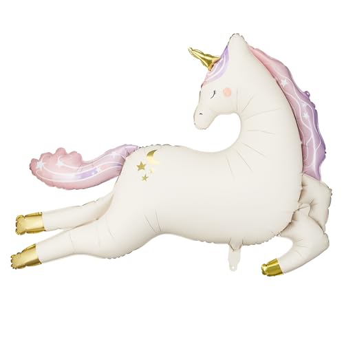 Large Unicorn Balloon 44.5x32.7 Inch PartyDeco, Party Decoration for Girl Flying White Purple Pink Unicorn Theme Party Decorations, Matte Foil Balloons for Baby Girl Birthday Pastel Colors