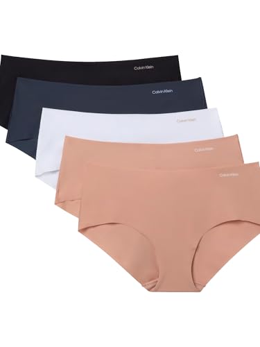 Calvin Klein Women's Invisibles Seamless Hipster Panties, 5 Pack, Black/Speakeasy/White Light Caramel, Small