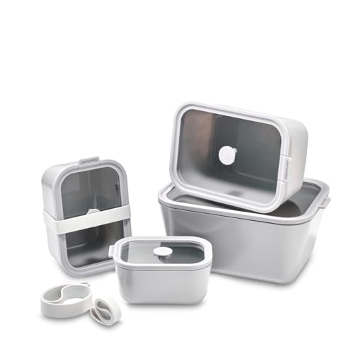 Glass Food Storage & Meal Prep Container Set of 4 with Airtight Glass Lids, Leakproof, 3 Free Straps, Ceramic-Coated Borosilicate, Oven, Microwave Safe, BPA & Plastic-Free
