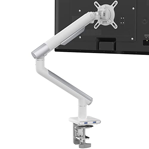 White Single Monitor Arm Mount - CTA White Monitor Mount for 23" to 35" Monitors - w/Dual USB 3.0 Hub Ports & Arm Clamp for Desks - White Color - (ADD-SSMA)