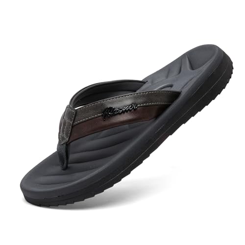 RIKANR Men's Flip Flops Sandal Casual Comfortable Outdoor Thong Sandals for Men Summer Beach Slides Lightweight Non-Slip Shoes with Soft Cushion Arch Support(A2151-Grey-7)