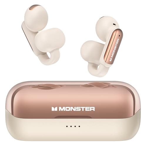 Monster Open AC601 Wireless Earbuds, Crystal Clear Call, USB-C Charging, Bluetooth 5.4 Open Earphones with ENC, IPX5 Waterproof Wireless Clip-on Earbuds, 32H Playtime Ear Buds (White)