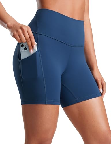 CRZ YOGA Womens Butterluxe Biker Shorts with Pockets 5 Inches - High Waisted Volleyball Workout Athletic Yoga French Navy Medium