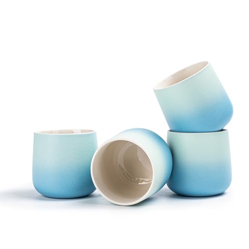 TEANAGOO Japanese Tea Cup, 7.2Oz / 205 ml, Japansese Cups,Chinese Tea Cups, Occupied Japan Tea Cups, Asian Tea Cups No Handles, Ceramic Cup For Japanese, Blue White Gradient, 4 Pcs/Box, H31
