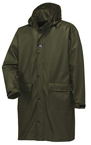 Helly-Hansen Workwear Impertech Long Waterproof Jackets for Men - Protective Stretch Polyurethane Men's Rain Jacket- Green Brown - Large