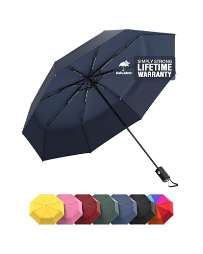 Rain-Mate Windproof Compact Umbrellas for Rain - Portable Folding Travel Umbrella - Auto Open & Close Button
