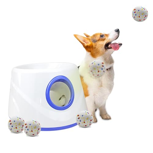 RERBIO Dog Ball Thrower Launcher, Automatic Ball Launcher for Dogs, 3 Adjustable Distance Settings, Indoor OutdoorInteractive Toy, with 3 2.3-inch Balls, Small/Medium Sized Dog Thrower