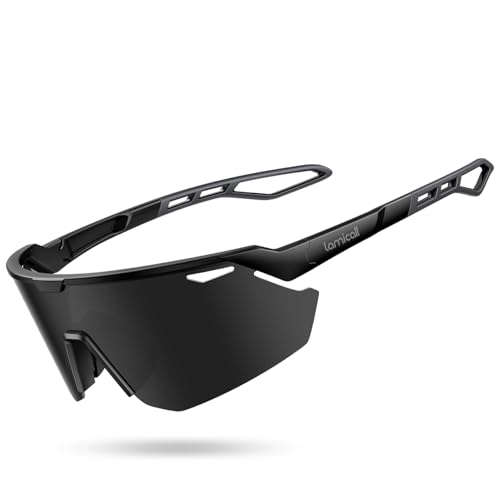 Lamicall Polarized Sports Sunglasses for Men Women, [24g Ultralight] [Adjustable Nose Pad] UV400 Protection Sun Glasses for Cycling Running Baseball Fishing Golf Beach Volleyball, Half Frame, Black