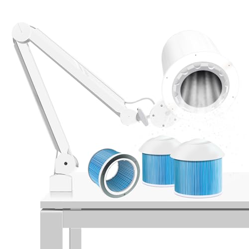 ATNailspro Nail Dust Collector with Light, Professional Nail Salon Vacuum Cleaner Lamp for Manicure Table Pedicure Stand Acrylic Nails Polish, Powerful Fan Suction (3PCS Reusable Filters)