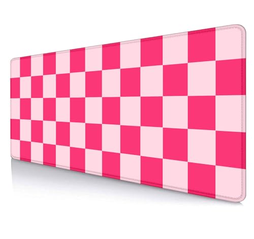 SXCKANG Hot Pink Cool Large Gaming Mouse Pad XL, Aesthetic Checkered Desk Pads, Computer Extended Mouse Pad Girly Women Design Kids Girls Teen Pretty Modern Decorative Art Office Mousepad for Laptop