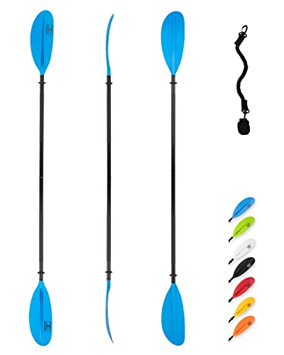 OCEANBROAD Kayak Paddle 95in/241cm Alloy Shaft Kayaking Boating Canoeing Oar with Paddle Leash 1 Paddle, Blue