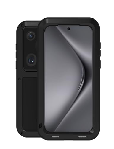 FONREST Full-Body Rugged Case for Huawei Pura 70 Ultra Heavy Duty Metal Shockproof Hybrid Aluminum Silicone Outdoor Protective Armor Cover Without Screen Glass, Support Wireless Charging (Black)