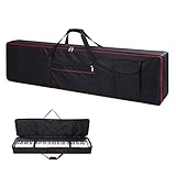 88 Key Keyboard Case Carrying Piano Cover, Gig Bag with 2-Pocket Keyboard Bag, 600D Durable Oxford Inside Padded Full Coverage Dust Protection for Digital Piano Covers, Black+red, L-53.5"x13" x 6.7",