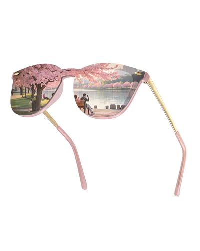JIM HALO Trendy Rimless Mirrored Sunglasses Reflective Sun Glasses for Women Men (Pink/Mirror Pink)