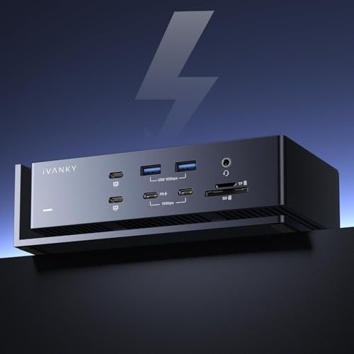 iVANKY FusionDock Max 1 Dual Thunderbolt 4 Chips, 20-in-1 Quad 6K@60Hz Monitor MacBook Air Docking Station, 40Gbps Dock for MacM1/M2/M3/M4 Pro/Max, 2HDMI 2.0, 96W PD, 10Gbps USB, 2.5 GbE, SD/TF 4.0