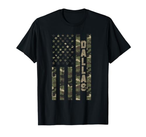 Dallas United States Distressed Camo w US Flag T-Shirt