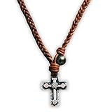925 Sterling Silver Necklace Pendant Authentic Leather Cord, Adjustable Premium Pearl Pendant, Handmade Silver Jewelry, Designed Necklace for Men & Women Necklace, Jewelry Gifts (Cross)