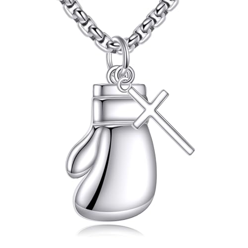 YFN Boxing Glove Necklace Sterling Silver Never Give Up Pendant Cross Jewelry Boxing Lover Gifts for Women Men Boxer