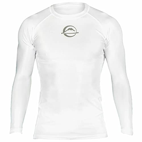 FUJI Baseline Ranked Long Sleeve Jiu Jitsu Rashguard, BJJ Rashguard for Men and Women, Size, Medium, White