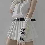 Fishjhan Cute Y2K Bow Arm Warmers Kawaii Half Finger Adorable Accesspties for Teen Girl Glove Gyaru Harajuku Arm Sleeve (White-Black)