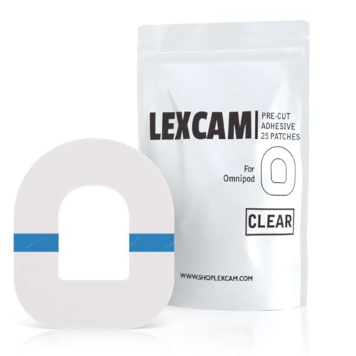 Lexcam Adhesive Patches Pre-Cut for Omnipod 5, Dash – Pack of 25 – Waterproof, Transparent Overpatches for Tubeless, automated Pump, Sensor is NOT Included