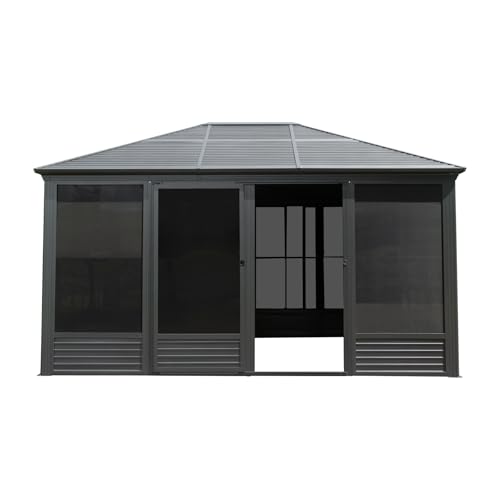 TREATLIFE HOME Elegant All-Season Solarium Gazebo for Relaxation and Comfort, Spacious Aluminum Structure with PVC Screens and Sliding Doors, Gray