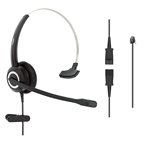 RJ9 Corded Office Headset HD Voice for MITEL Nortel Meridian NEC Polycom Packet 8 ShoreTel Xblue IP Phones, Plus 3.5mm Adapter (Monaural)