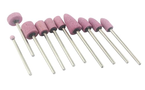 𝐋𝐮𝐨 𝐤𝐞 10 Pcs 85mm Extra Long Shank Rotary Grinding Stones - 1/4'' Round Shank Abrasive Stone Mounted Grinding Bits for Rotary Tools, Drill, Grinder
