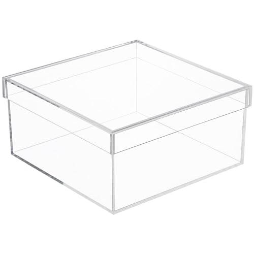 Umoonfine Clear Square Acrylic Boxes, Acrylic Cube Containers with Lid, Plastic Storage Boxes 8 x 8 x 3.93 Inches for Candy, Cookies, Coins, Tea, Cosmetics, Jewelry and Trinkets