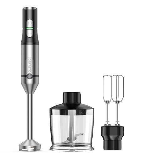Gavasto Immersion Blender RPM 16000±10% Hand Blender,15 Speed and Turbo Mode Hand Mixer, 3-in-1 Heavy Duty Copper Motor Stainless Steel Smart Stick with Egg Beaters and Chopper