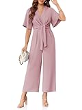 Cicy Bell Women's Elegant V Neck Jumpsuits Dressy Casual Short Sleeve Wide Leg Long Pants Rompers