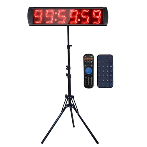 GAN XIN Portable 5'' High 6 Digits LED Race Clock with Tripod for Running Events, Countdown/up Digital Race Timer, 12/24-Hour Clock,LED Stopwatch by Remote Control