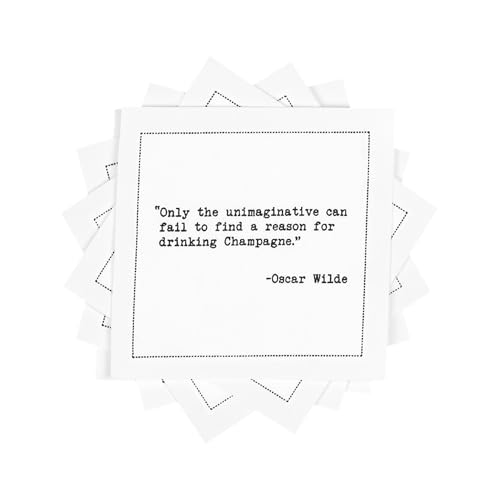 Five Star White Cotton Cocktail Napkins - 4.5" x 4.5" (50 Pack) - Champagne Quotes for Parties, Weddings, Birthdays & Holidays