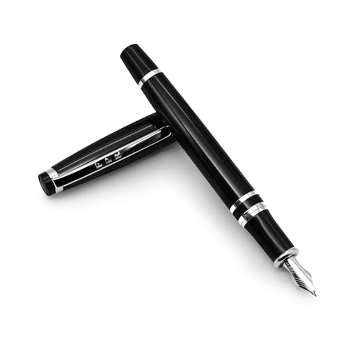 Ambassador Ultra Flex Nib Fountain Pen - Black Versatile Refillable Fountain Pen - Fancy Writing Pens w/Bottle Filling Converter & 2 Long Cartridges - Luxury Calligraphy Pens for Writing-black