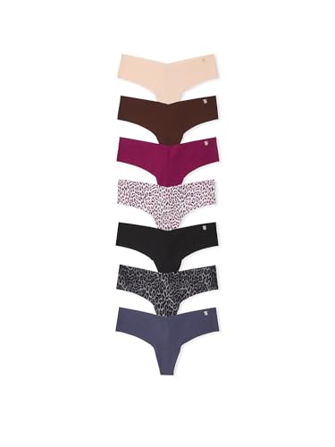 Victoria's Secret Women's No Show Thong Underwear, Panties for Women, Pack of 7, Solids & Animal Print, S