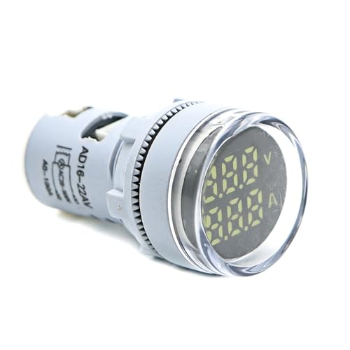 22mm 60-500V 0-100A LED AC Digital Voltmeter Ammeter Signal Lights 220V Voltage Current Meter Volt Amp Indicator Tester Detector(Round White)