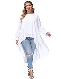 Womens Blouses and Tops Ruffle Long Sleeve Asymmetric High Low Club Shirt Dress 24W White