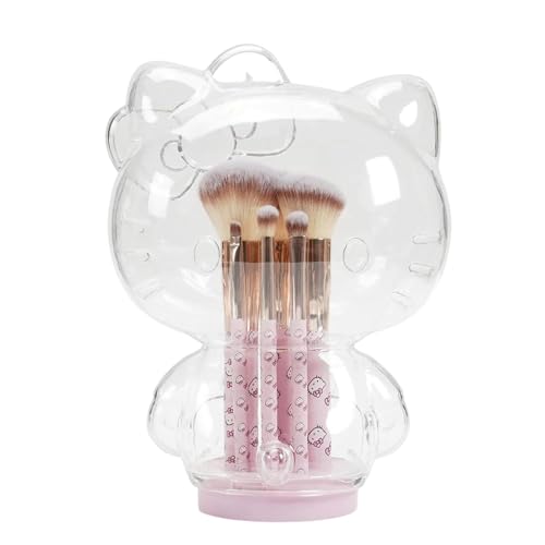 Impressions Vanity Hello Kitty 6 PCs Makeup Brush Set with Clear Cloche, Super Soft Brushes for Foundation, Face Powder, Blending, Eye Shadow with Cute Hello Kitty 3D Holder Organizer