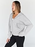 Trendy Queen Hoodies for Women Full Zip Up Cropped Sweatshirts Jackets Casual Comfy Gym Tops Fall Outfits Winter Clothes 2024 Grey S