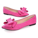 SAILING LU Bow-Knot Ballet Flats Womens Pointy Toe Flat Shoes Suede Dress Shoes Wear to Work Slip-ons Loafers Moccasins Rose Size 8